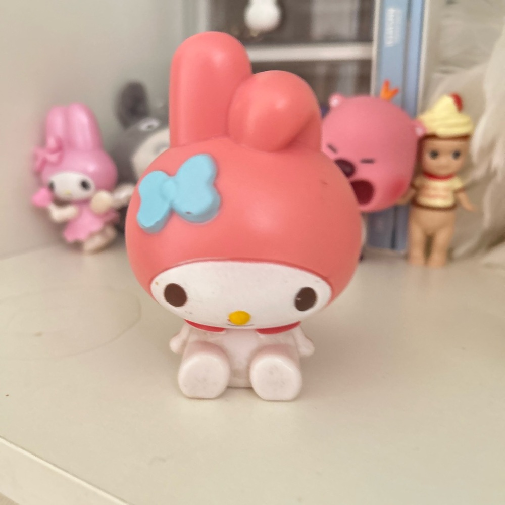Sanrio My Melody Cute Pink Bunny Toy with Blue Bow